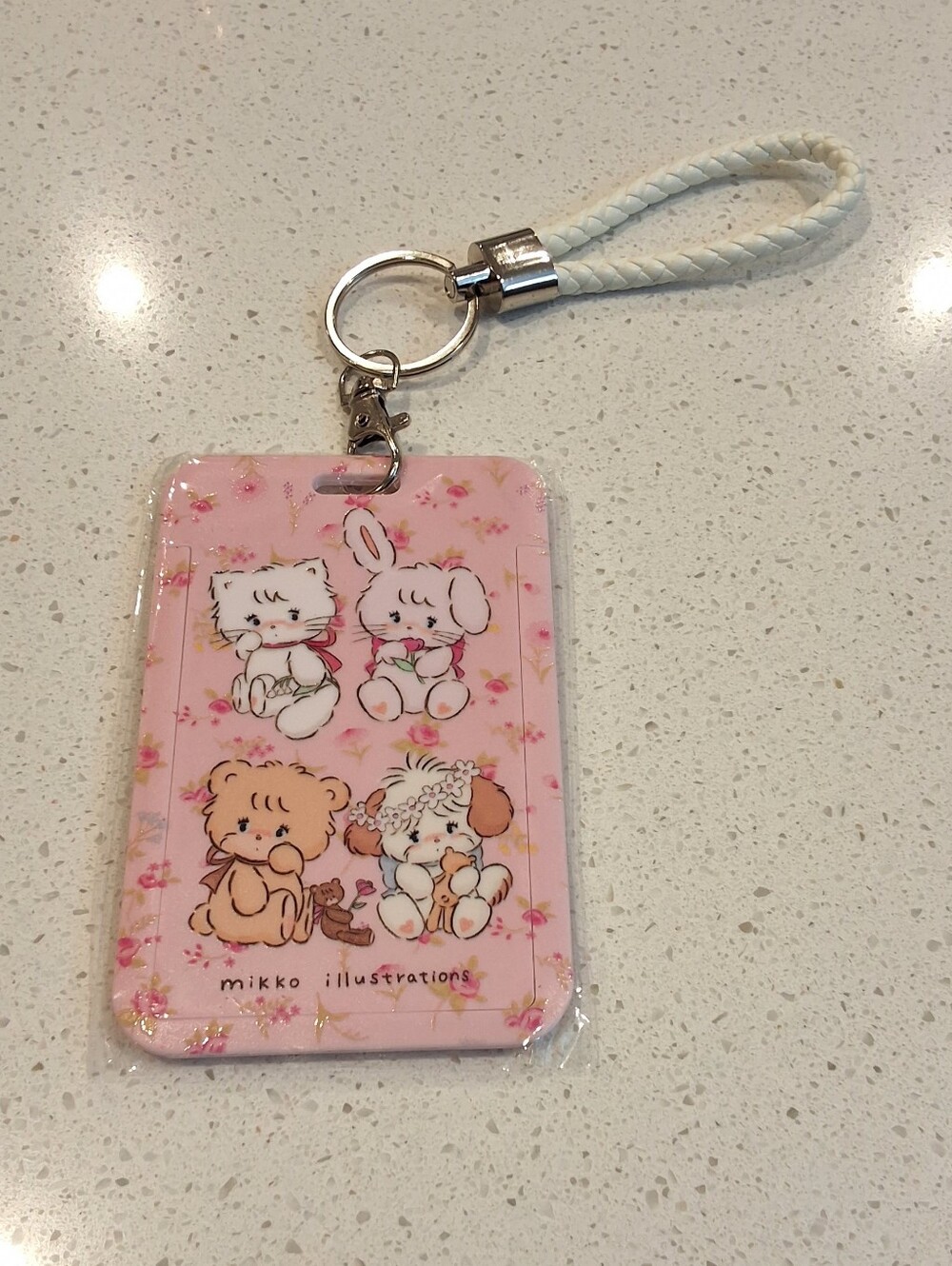 Mikko Illustrations Pink Floral ID Badge Holder Card Holder Keychain Wrist Strap